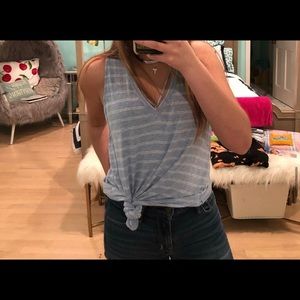 blue & white striped v neck top